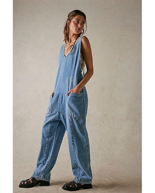 Free People Blue We The Free High Roller Jumpsuit