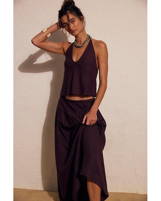 free-est Red Sandshell Linen Skirt Set By