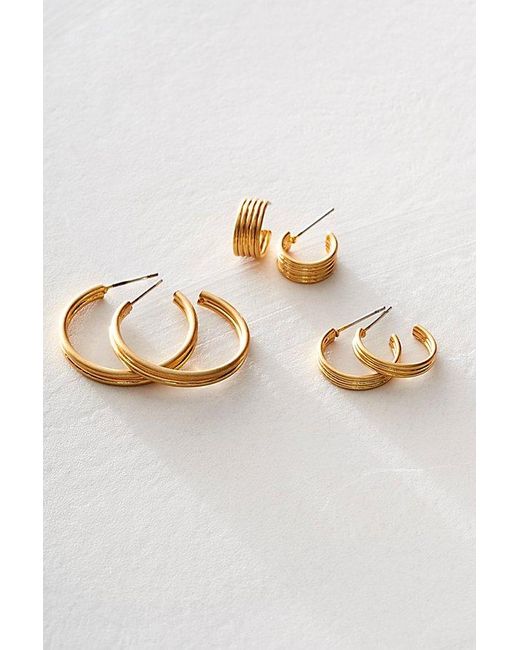 Free People Multicolor Gold Plated Hoop Earring Set At In Gold Mix