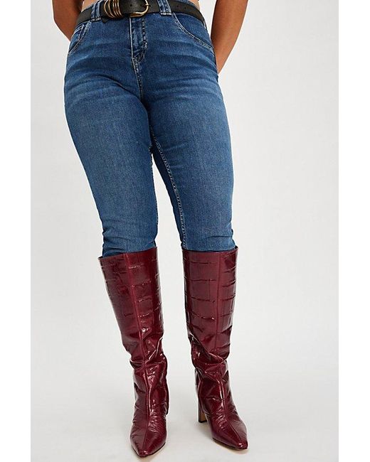 Sam Edelman Blue Sylvia Croc Wide Calf Tall Boots