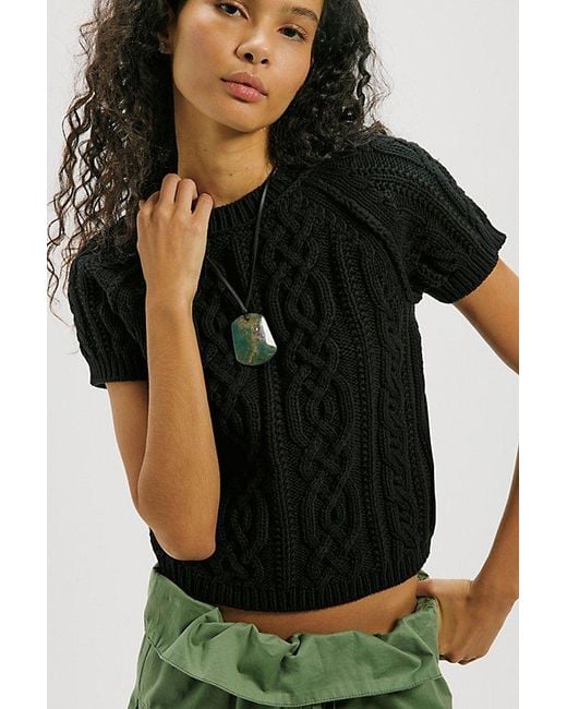 Free People Black Bubblegum Cable Knit Pullover