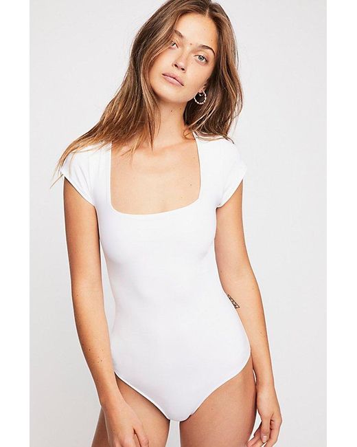 Free People White Fair And Square Neck Duo Bodysuit