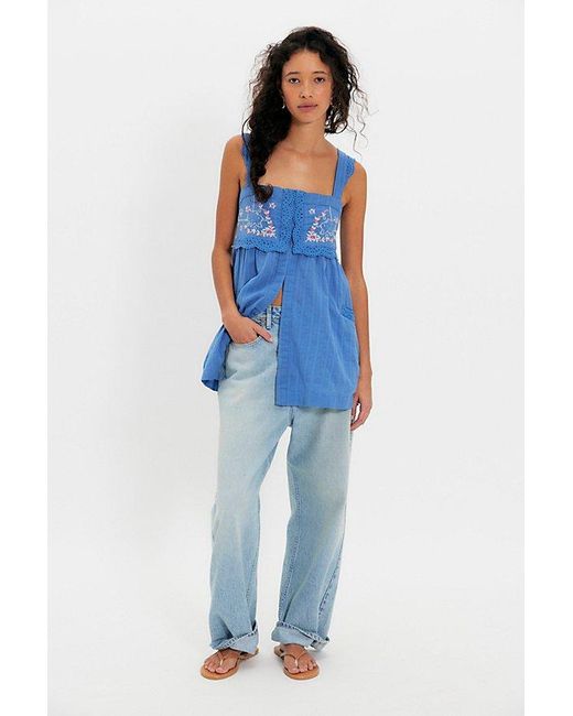 Free People Blue Farrah Embroidered Tunic