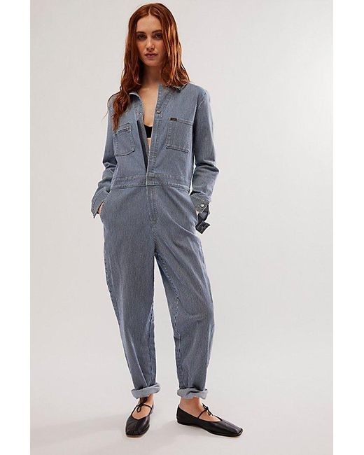 Lee Jeans Blue Pinstripe Union Coverall At Free People In Railroad Stripe, Size: Small
