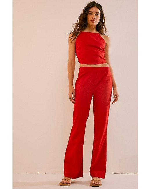 Free People Red Everything I Need Linen Set