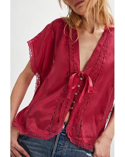 Free People Red Marigold Shine Lace Top