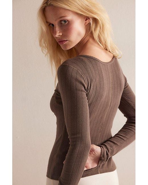 Intimately By Free People Brown End Game Pointelle Long Sleeve By