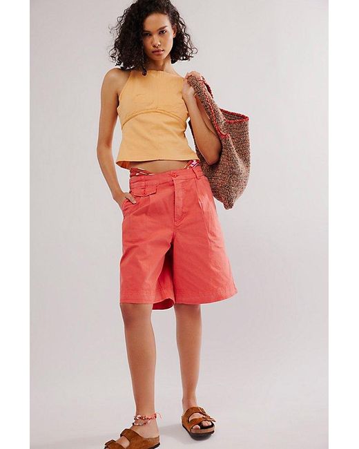 Free People Red High Street Trouser Shorts