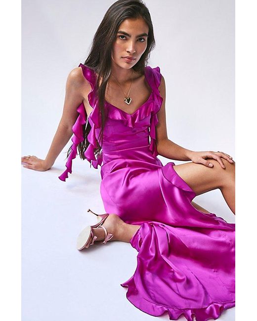 Amanda Uprichard Pink Sonnet Silk Gown At Free People In New Orchid, Size: Small