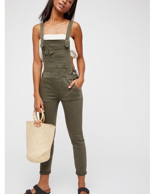 Free People Green Washed Denim Overall