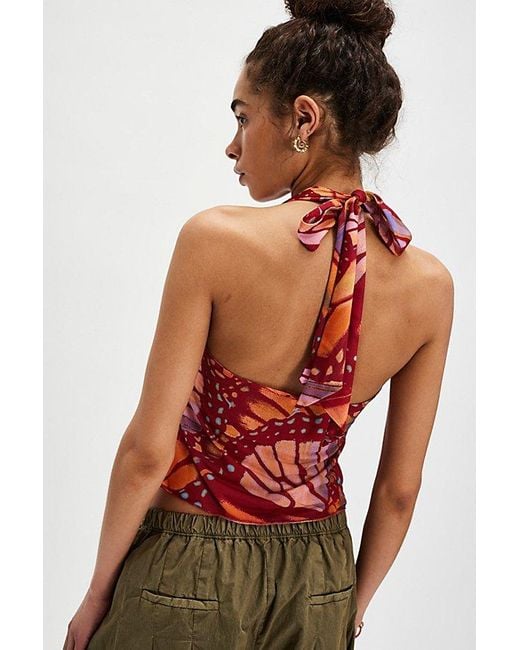 Free People Red Butterfly Effect Halter Top