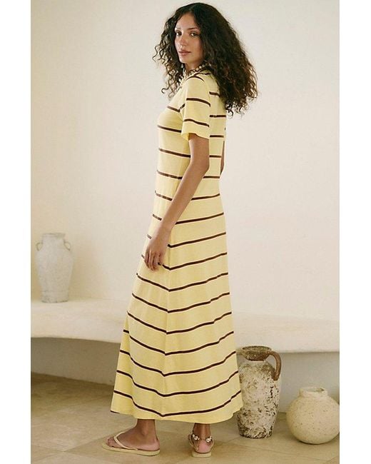 free-est Yellow Sleek And Striped Cotton-Jersey Maxi Dress By