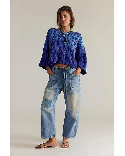 Free People Moxie Pull-on Barrel Jeans At Free People In Truest Blue, Size: 24