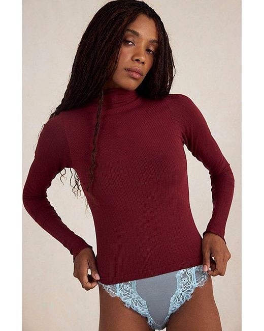 Intimately By Free People Red So Soft Seamless Modal Mock Neck Top By
