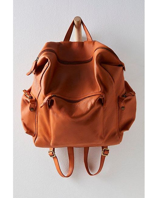 Free People Orange Darcy Leather Backpack