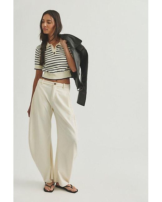 Free People Brown Perfect Striped Polo