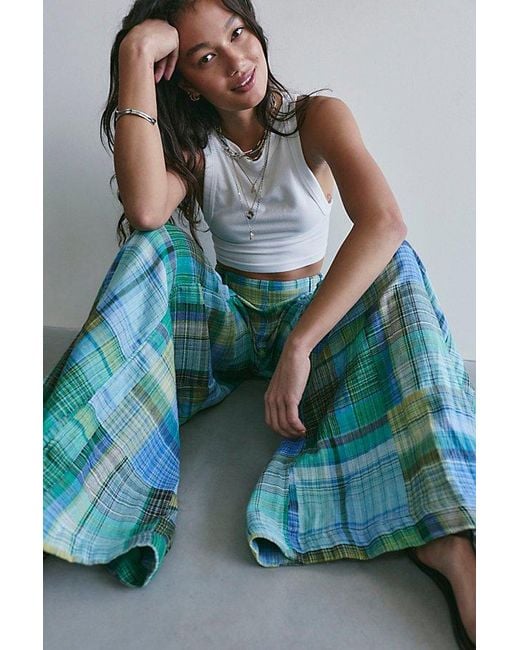 Free People Blue Swept Off Madras Pants