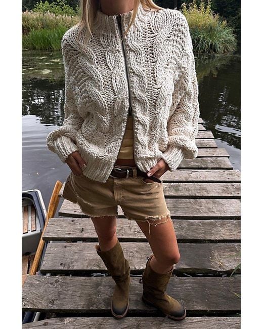 Free People Natural Lola Cable Knit Cardi