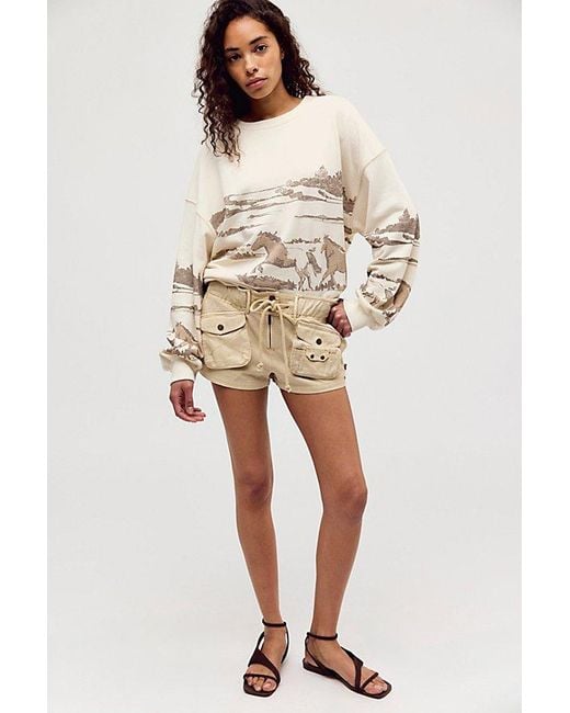 Daydreamer Natural Running Horses Oversized Crewneck By
