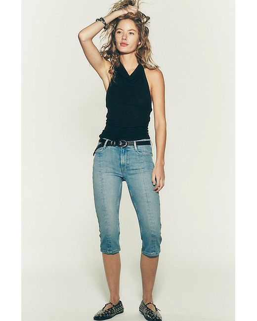 Free People Blue Dusk To Dawn Capri Jeans