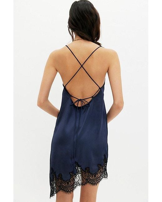 Free People Blue Heirloom Mini Slip Dress By