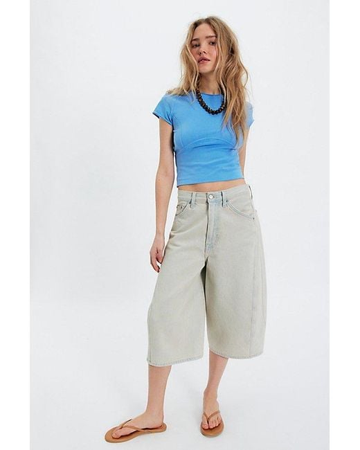 Free People Blue Protagonist Cropped Cap Sleeve Tee