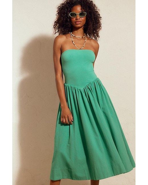 free-est Green Onda Drop-Waist Tube Midi Dress By