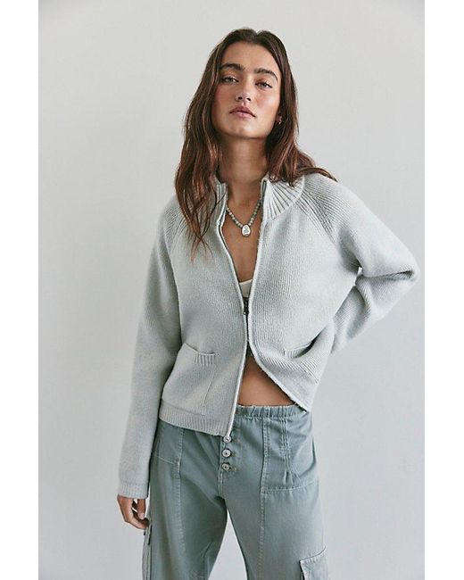 Free People Gray We The Free On It Zip-Up Cardigan