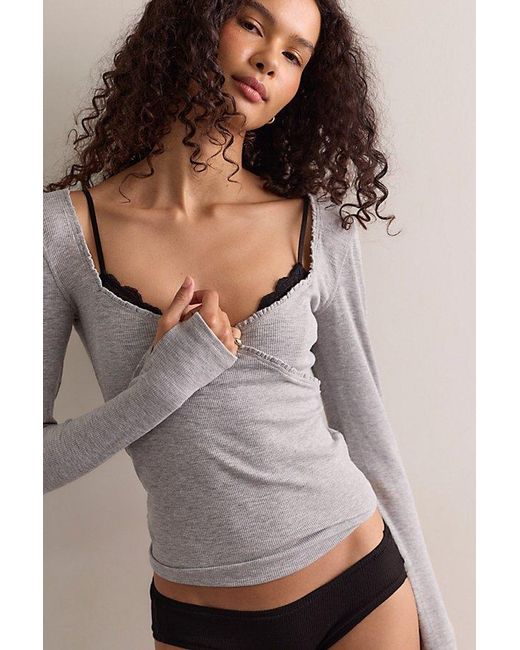 Intimately By Free People Gray Keeping It Light Ribbed Wrap Top By