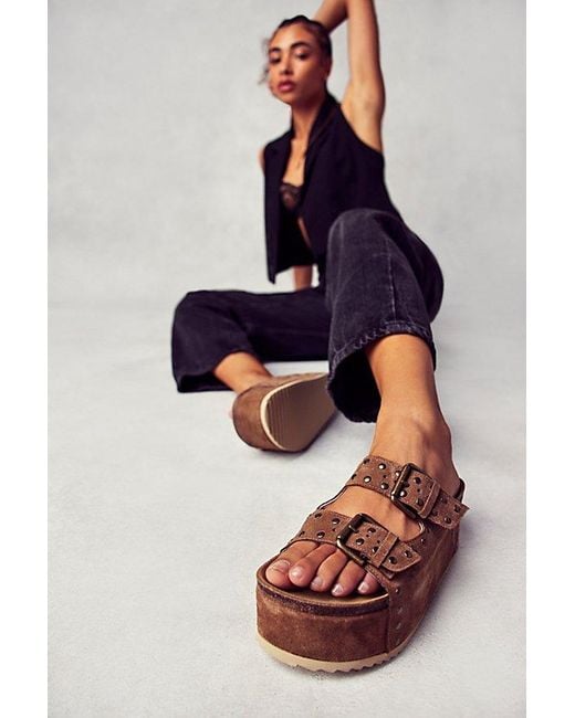 INTENTIONALLY ______ Gray Studded Rule Breaker Flatform Sandals