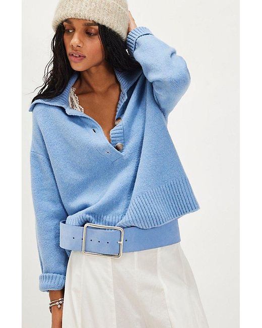 Free People Blue Trading Up Polo
