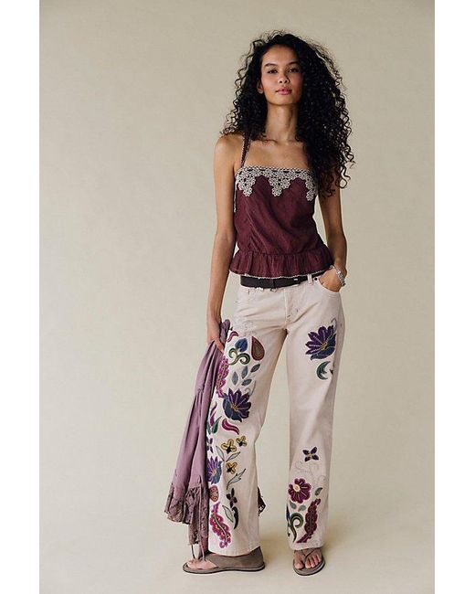 Free People Multicolor Tennessee Low-Rise Boyfriend Embroidered Jeans
