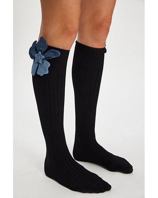 High Heel Jungle Black Denim Flower Socks By