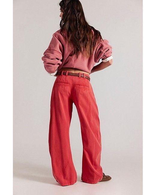 Free People Red Spotlight Washed Barrel Chino Trousers