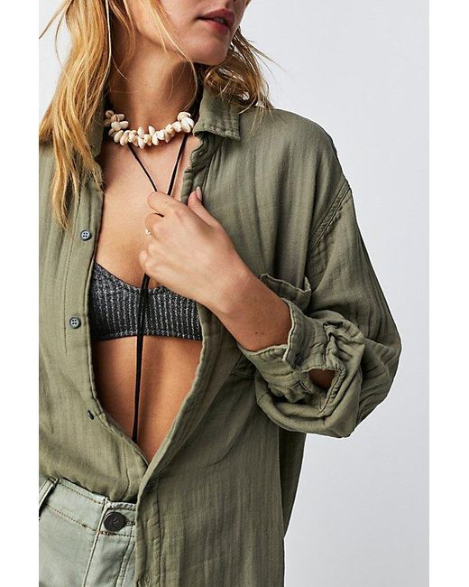 CP Shades Green Marella Double Cloth Buttondown Shirt At Free People In Ivy League, Size: Small