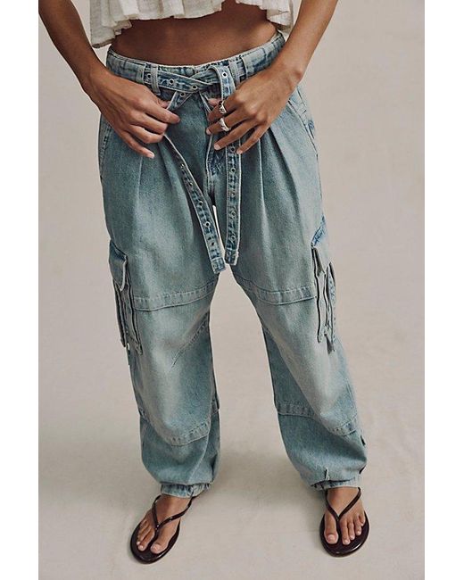 Free People Blue Reef Curved Cargo Jeans