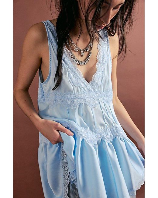 Free People Blue In This Groove Mini Slip Dress By