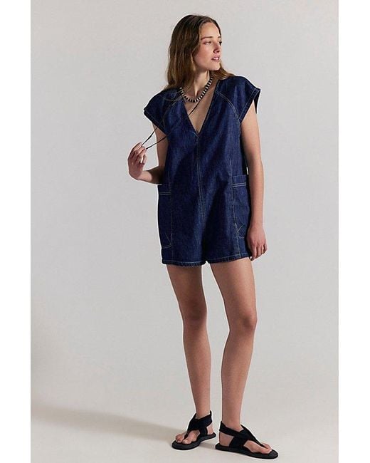 Free People Blue Free Fall Denim Romper
