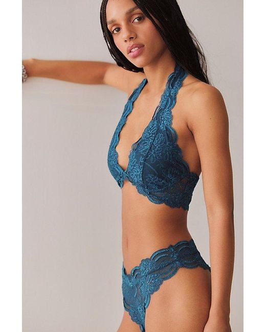 Intimately By Free People Blue Last Dance Lace Halter Bralette By