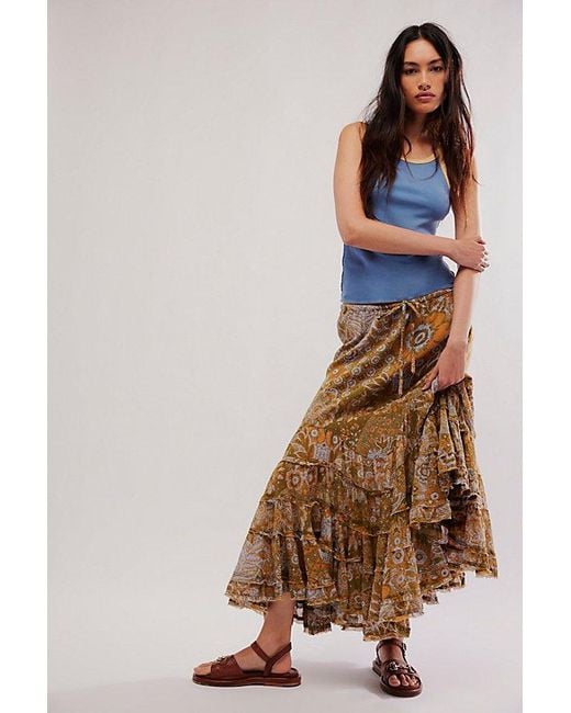 Free People Red Calista Printed Maxi Skirt