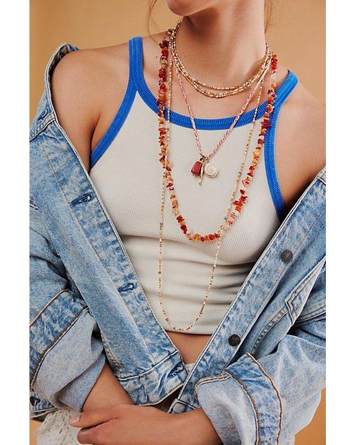 Free People Blue Single Strand Beaded Necklace