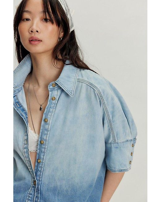 Free People Blue Seaside Denim Button Down