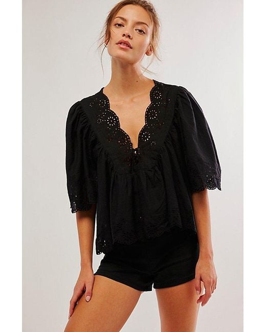 Free People Costa Eyelet Top At In Black, Size: Xs