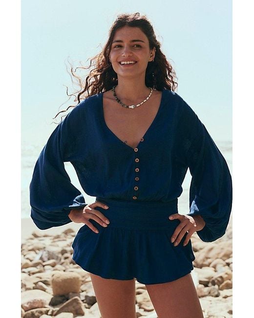 free-est Blue Carson Drop-Waist Romper By