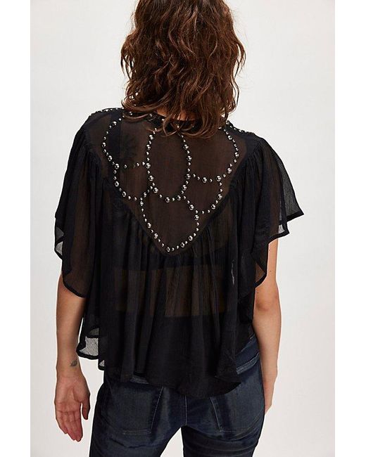 Free People Black So Fine Studded Blouse