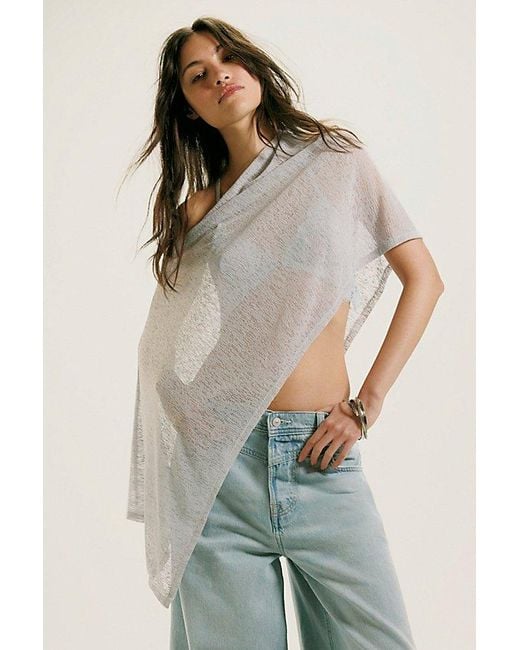 Free People Blue Maggie Everyday Asymmetrical Knit Poncho Jacket