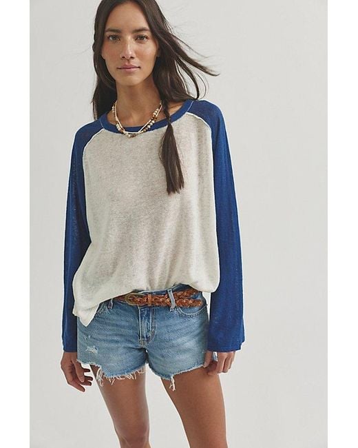 Free People Blue Go Team Fine Gauge Sweater