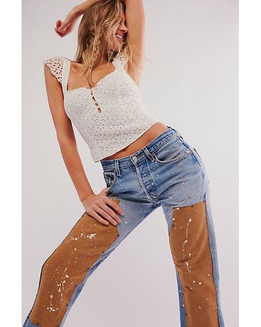 Free People Blue Tricia Fix Double Patched Carpenter Jeans