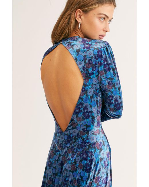 Free People Heartland Velvet Midi Dress In Blue Floral | islamiyyat.com