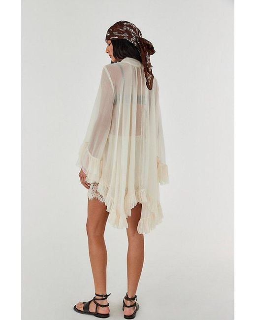 Free People Natural Full Sleeve Frill Top